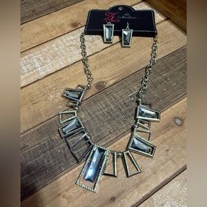 Paparazzi Zi Collection Silver and Black Geometric Necklace Set